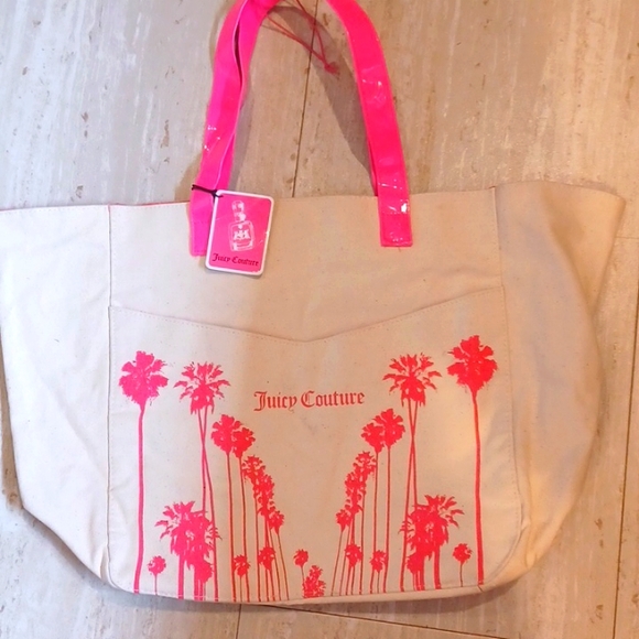 Juicy Couture Handbags - Juicy Couture Stylish Oversized Creamy Off White Canvas Tote Bag